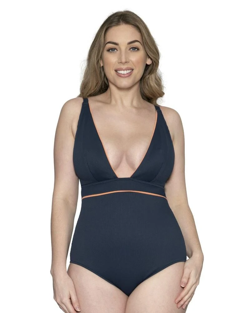 CS010606 Curvy Kate Poolside Plunge Swimsuit - CS010606 Navy/Coral 1 CS010606 Curvy Kate Poolside Plunge Swimsuit - CS010606 Navy/Coral
