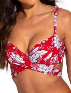 25502 Pour Moi Freedom Lightly Padded Wrap Bikini Top - 25502 Red/White