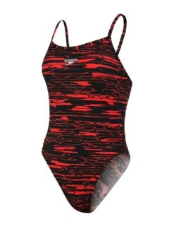 Speedo Allover Turnback Swimsuit - 811716F869 Black/Red -Deals Full Cup Bikini Store 321154 20220204143200