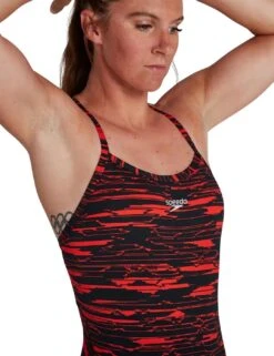 Speedo Allover Turnback Swimsuit - 811716F869 Black/Red -Deals Full Cup Bikini Store 321158 20220204143200